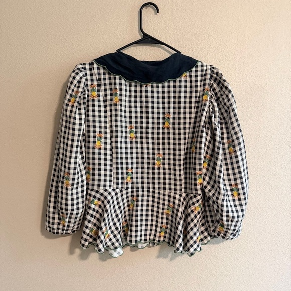 Farm Rio Linen Blend Gingham Embroidered Top - Picture 4 of 6